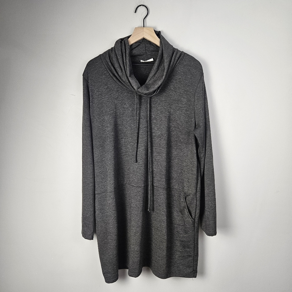 Chic Soul Charcoal Gray Cowl Neck Hooded Tunic Dress Pocket